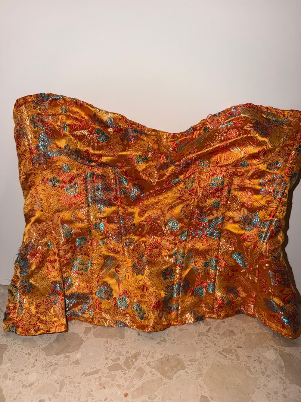 PrettyLittleThing Orange Floral Strapless Brocade Bustier Top